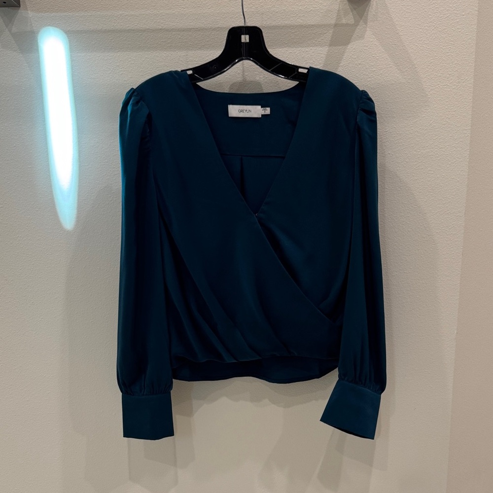 Greylin Deep Teal Wrap Blouse